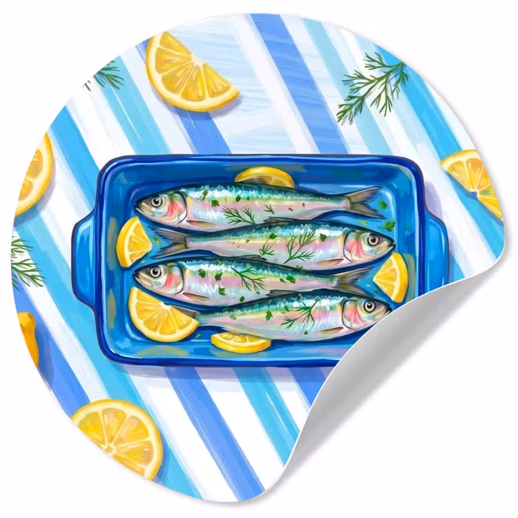 Behangcirkel - Vis - Citroen - Kruiden - Eten - Blauw — 1