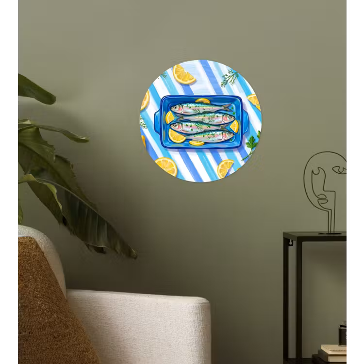 Behangcirkel - Vis - Citroen - Kruiden - Eten - Blauw — 3