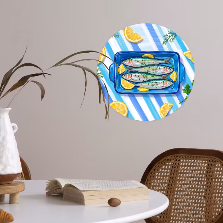 Behangcirkel - Vis - Citroen - Kruiden - Eten - Blauw — 4