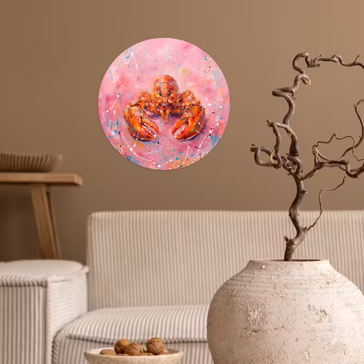 Behangcirkel - Zeeleven - Kreeft - Spatters - Abstract - Roze — 2