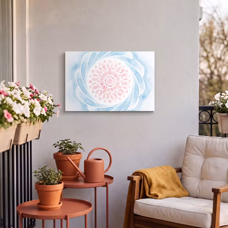 Buiten canvas - Abstract - Bloemvorm - Aquarel - Roze - Blauw — 4