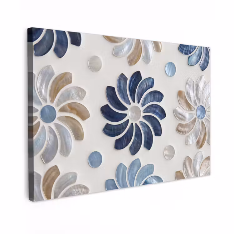 Buiten canvas - Bloemen - Parelmoer - Abstract - Patroon - Blauw — 1