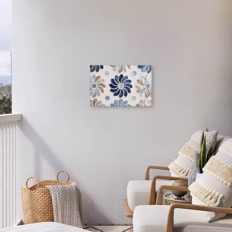 Buiten canvas - Bloemen - Parelmoer - Abstract - Patroon - Blauw — 3