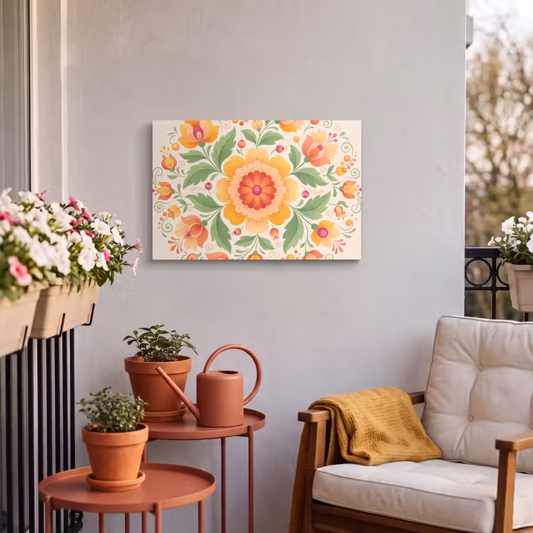 Buiten canvas - Bloemen - Patroon - Decoratief - Oranje — 3