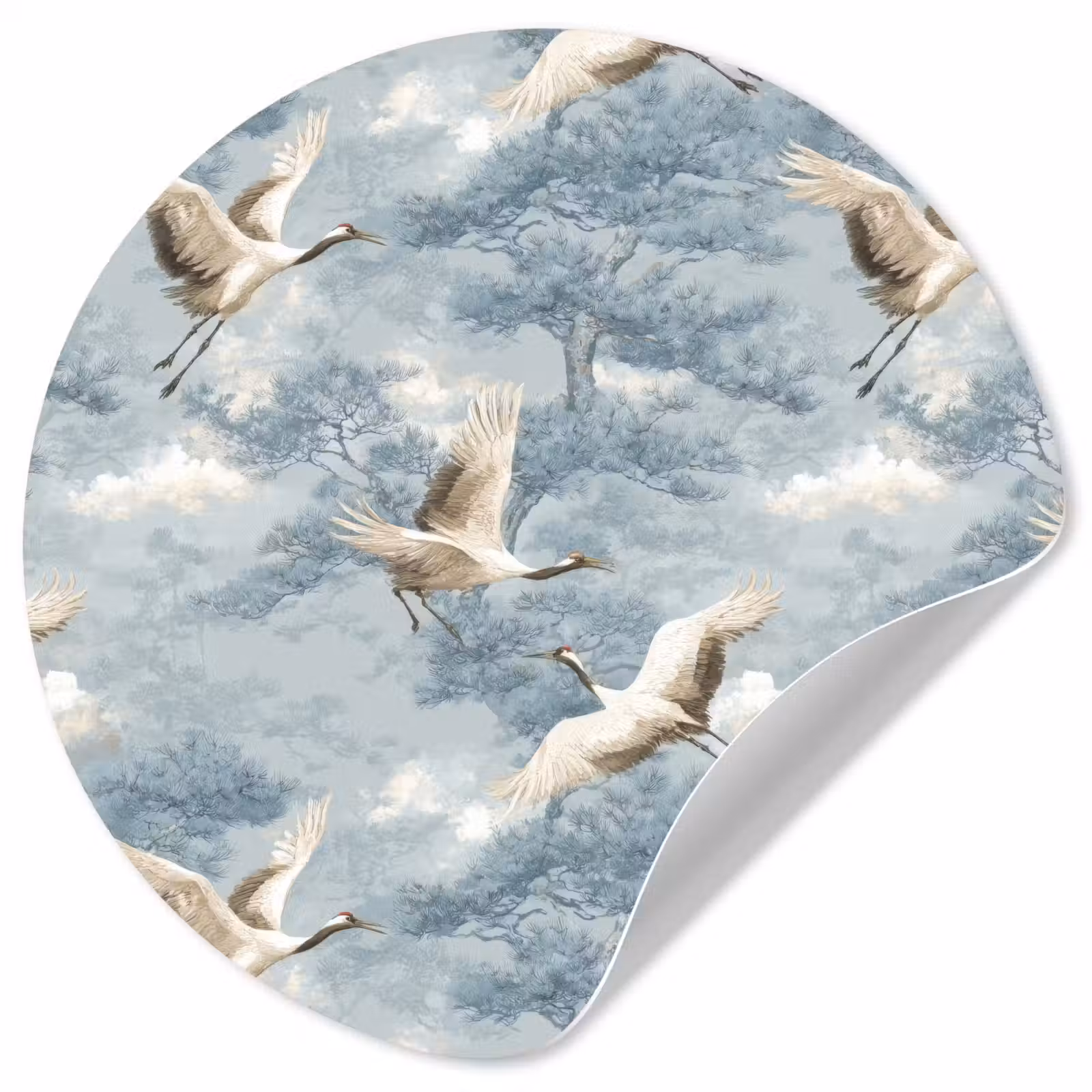 Behangcirkel - Wolken - Kraanvogels - Blauw — 1