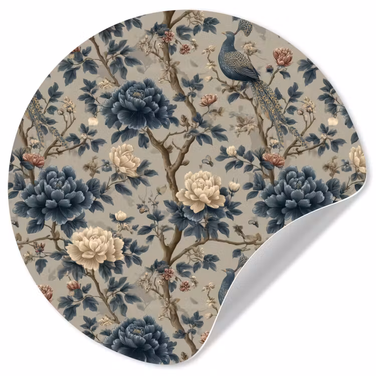 Behangcirkel - Pauw - Bloemen - Blauw — 1