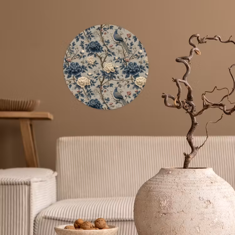 Behangcirkel - Pauw - Bloemen - Blauw — 2
