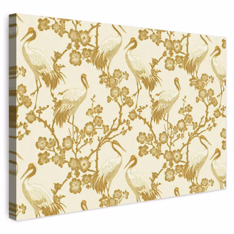 Buiten canvas - Kraanvogels - Kersenbloesem - Goud — 1