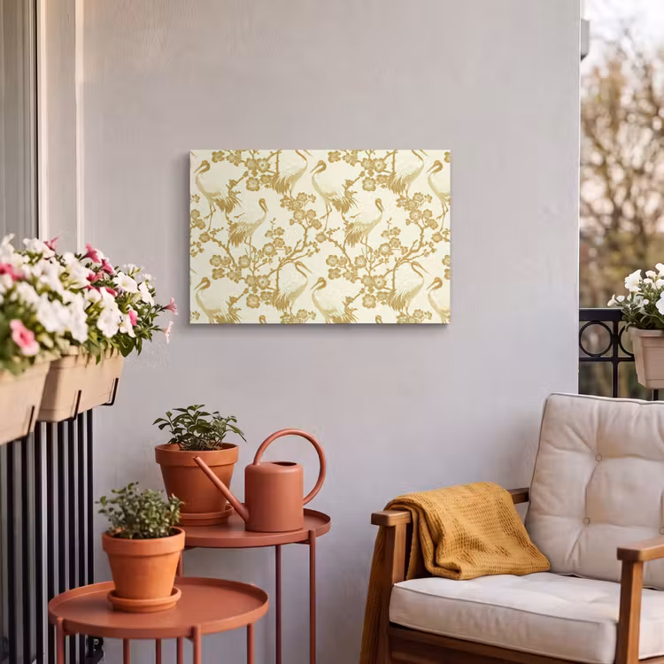 Buiten canvas - Kraanvogels - Kersenbloesem - Goud — 4