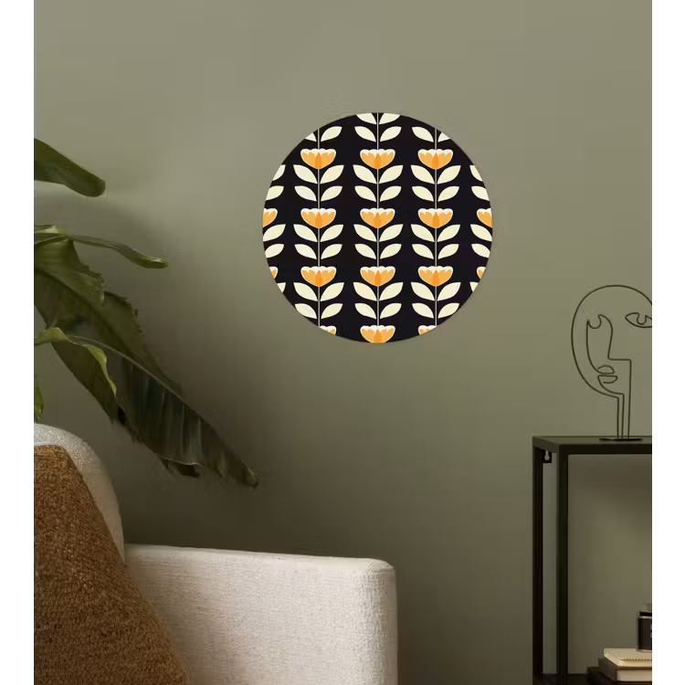 Behangcirkel - Retro - Bloem - Zwart - Okergeel — 3