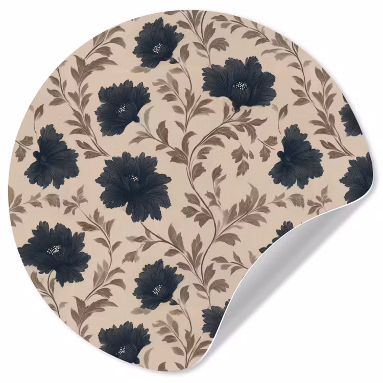 Behangcirkel - Motief - Bloemen - Zwart - Beige — 1