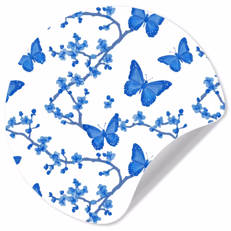 Behangcirkel - Vlinder - Bloemen - Blauw — 1