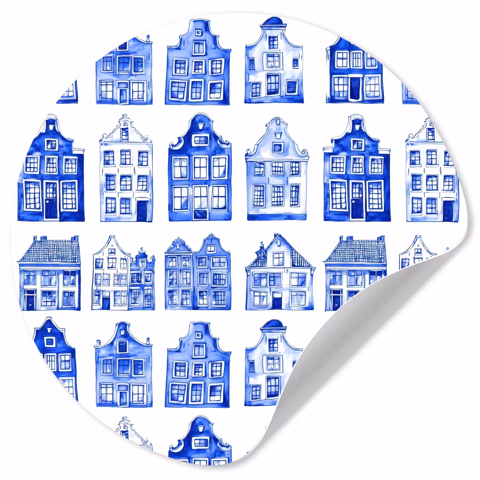 Behangcirkel - Patroon - Huizen - Blauw — 1