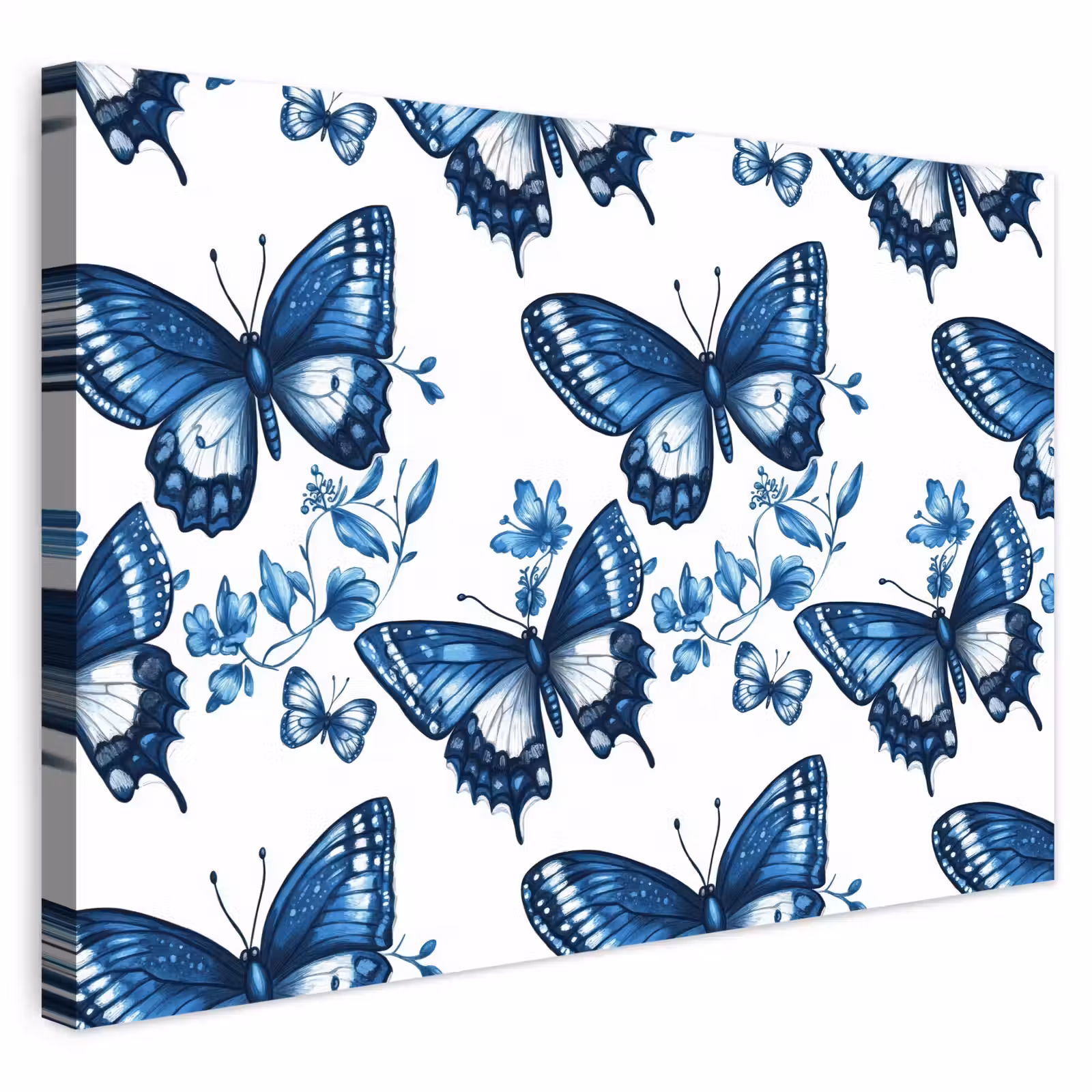 Buiten canvas - Blauw - Vlinders - Bloemen - Wit — 1