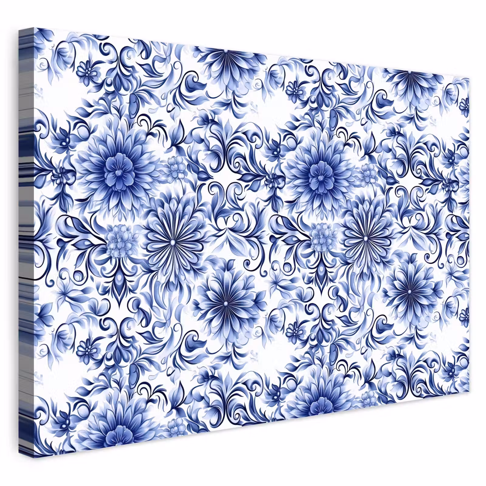 Buiten canvas - Bloemen - Blauw - Patroon - Wit — 1