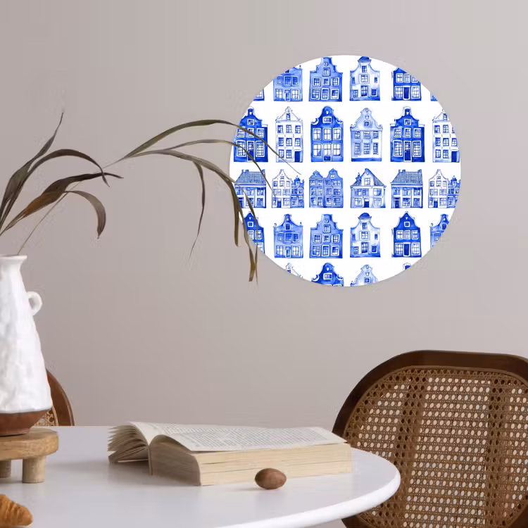 Behangcirkel - Patroon - Huizen - Blauw — 4