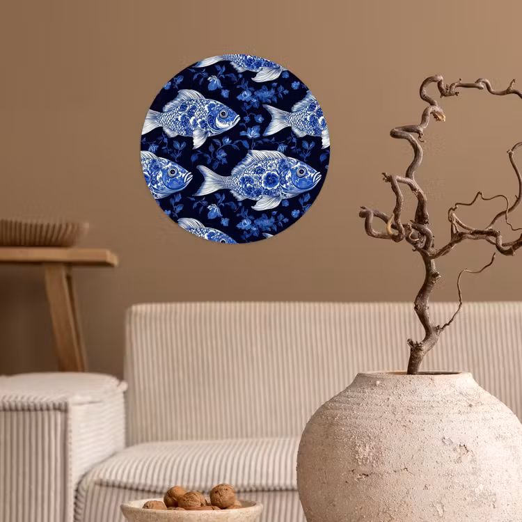 Behangcirkel - Vissen - Bloemen - Blauw — 2