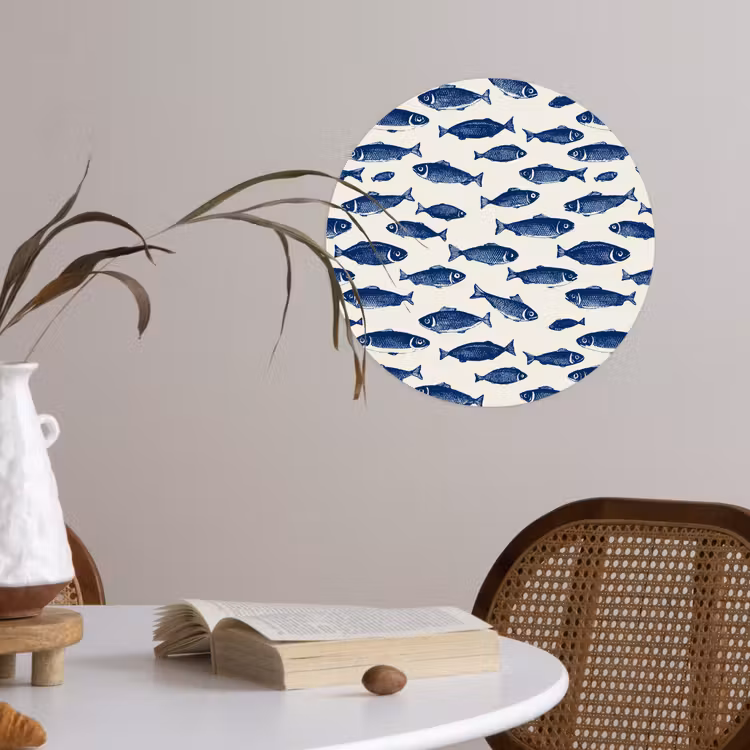 Behangcirkel - Vissen - Patroon - Blauw - Wit — 4