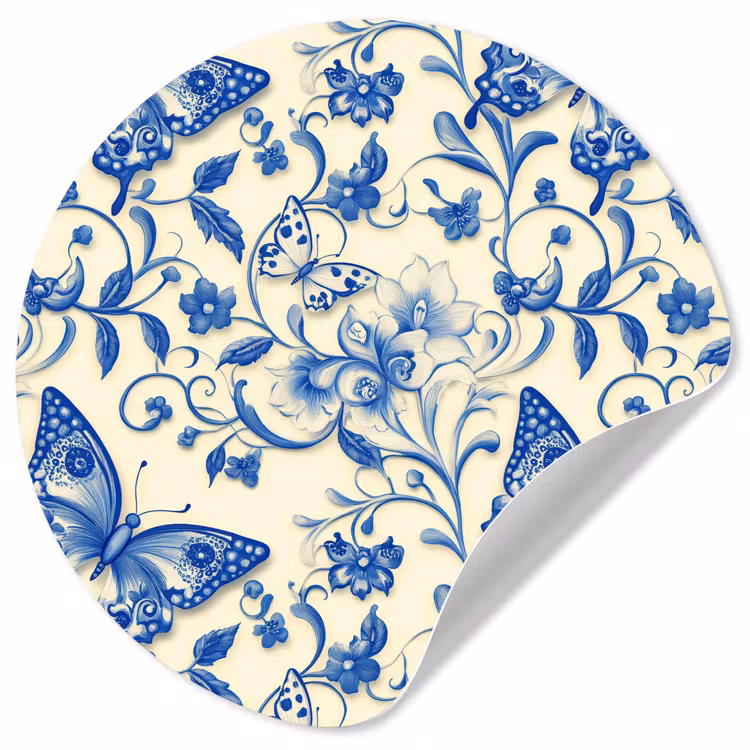 Behangcirkel - Vlinders - Bloemen - Blauw - Botanisch — 1