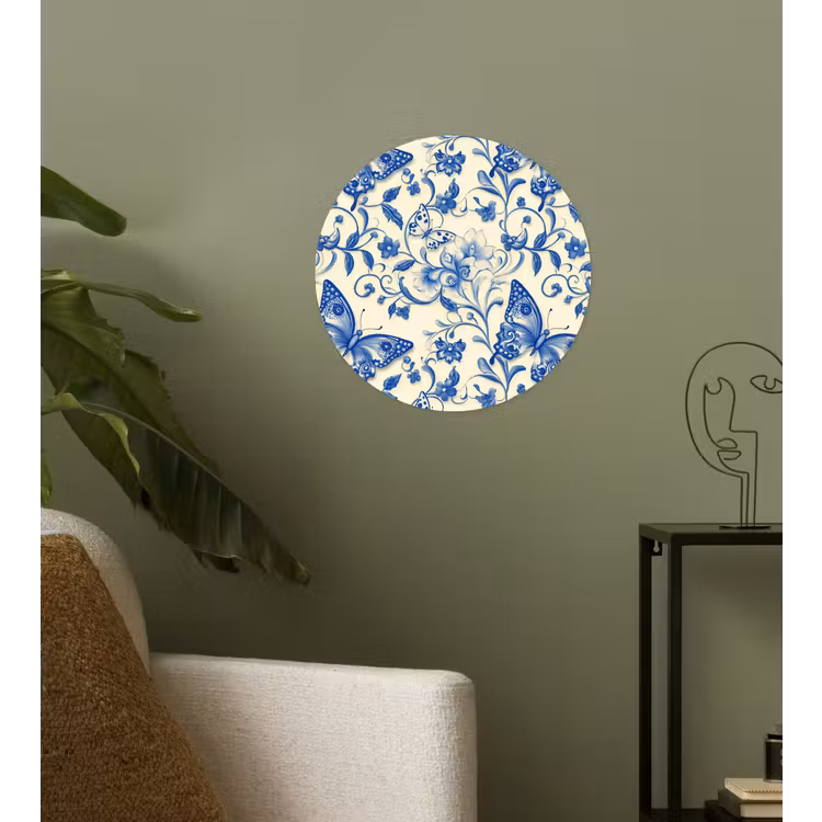 Behangcirkel - Vlinders - Bloemen - Blauw - Botanisch — 3