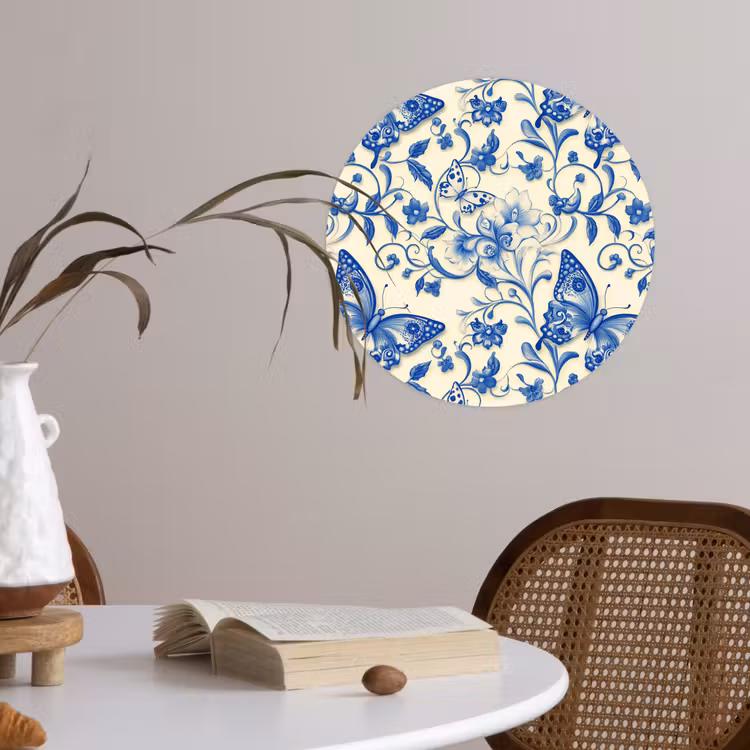 Behangcirkel - Vlinders - Bloemen - Blauw - Botanisch — 4