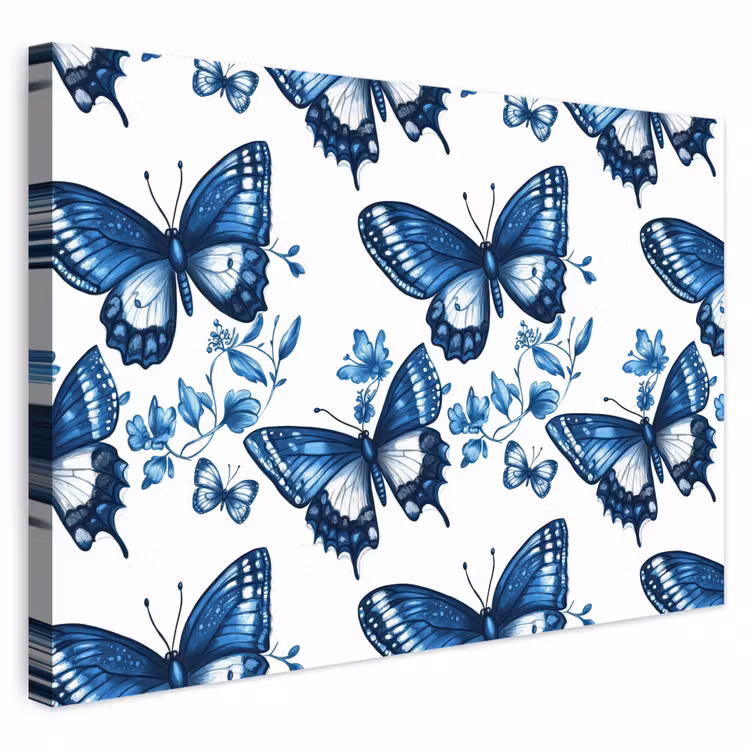Buiten canvas - Blauw - Vlinders - Bloemen - Wit — 1