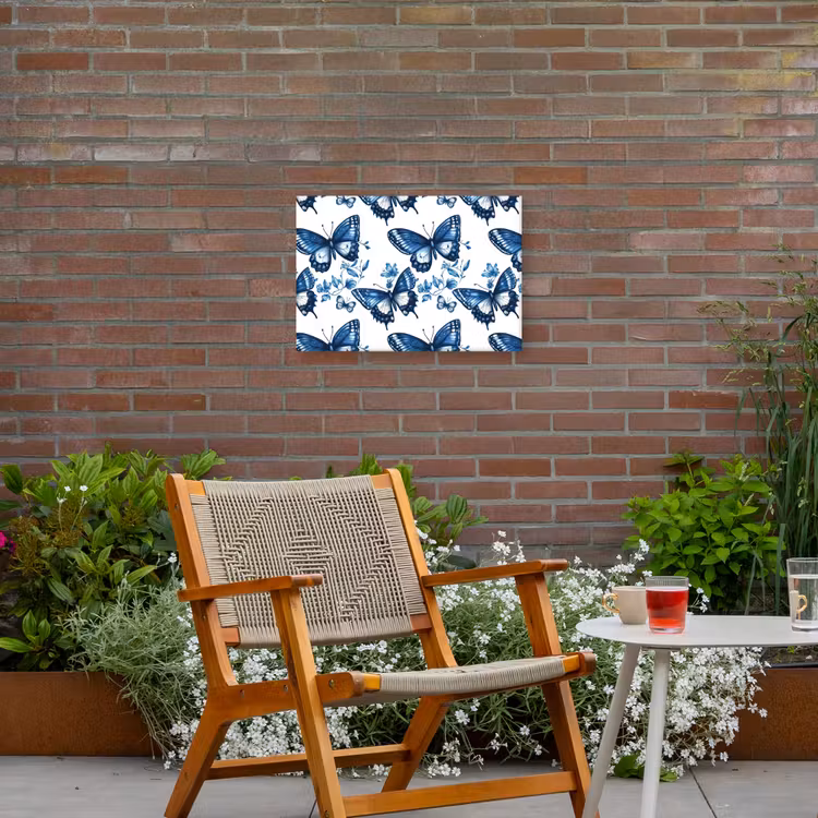 Buiten canvas - Blauw - Vlinders - Bloemen - Wit — 2