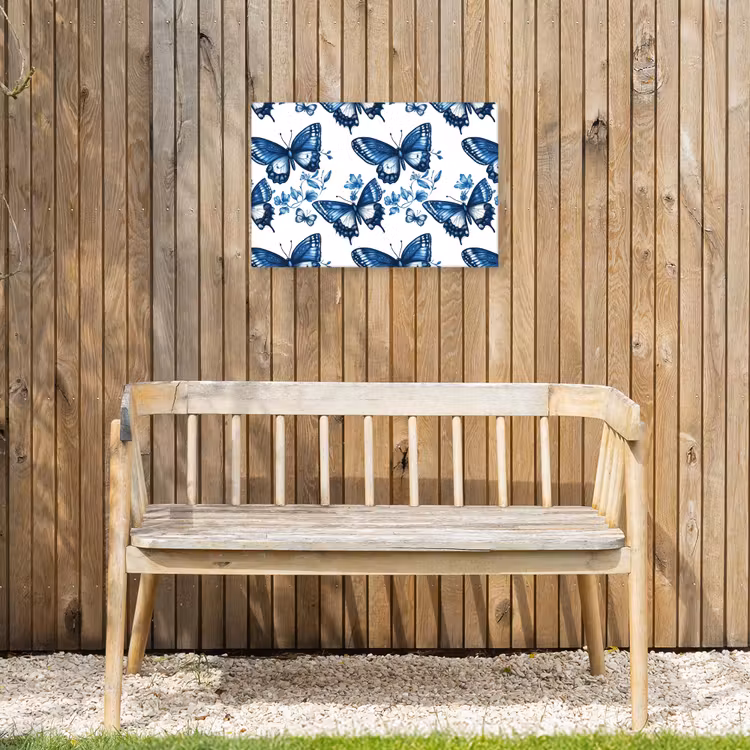 Buiten canvas - Blauw - Vlinders - Bloemen - Wit — 3