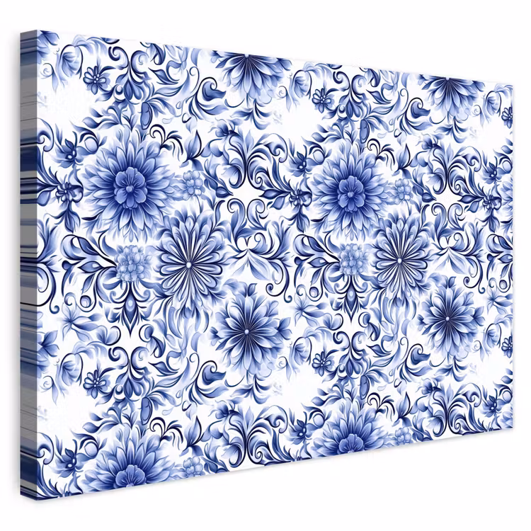 Buiten canvas - Bloemen - Blauw - Patroon - Wit — 1