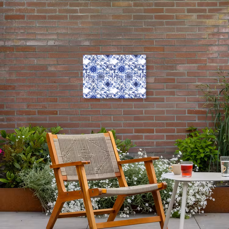 Buiten canvas - Bloemen - Blauw - Patroon - Wit — 2
