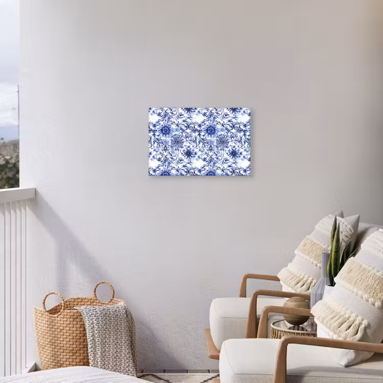 Buiten canvas - Bloemen - Blauw - Patroon - Wit — 4