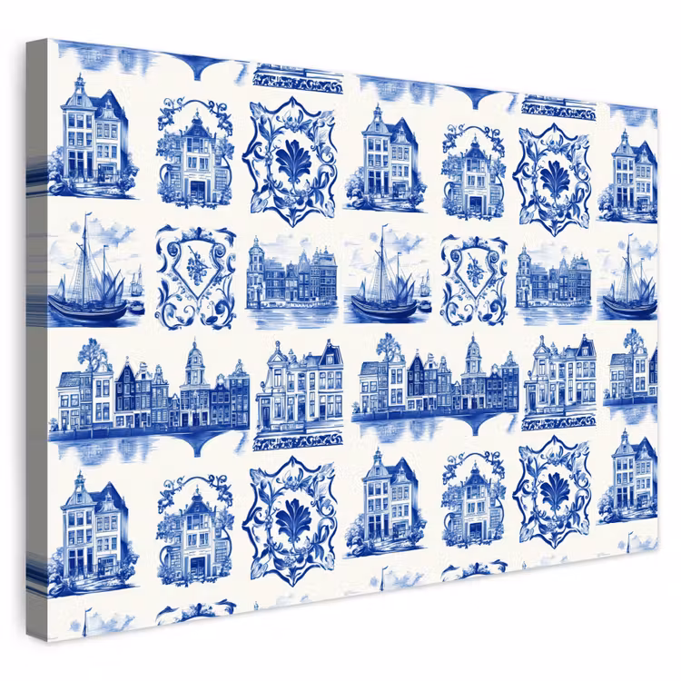 Buiten canvas - Huizen - Schepen - Blauw — 1