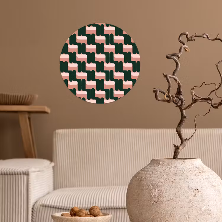 Behangcirkel - Vlechtpatroon - Groen - Roze - Geometrisch — 2