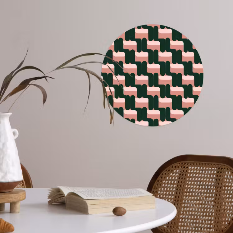 Behangcirkel - Vlechtpatroon - Groen - Roze - Geometrisch — 4