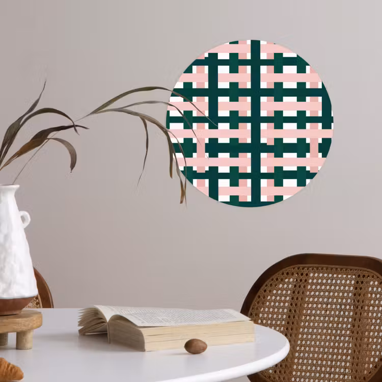 Behangcirkel - Vlechtpatroon - Groen - Roze - Grafisch — 4