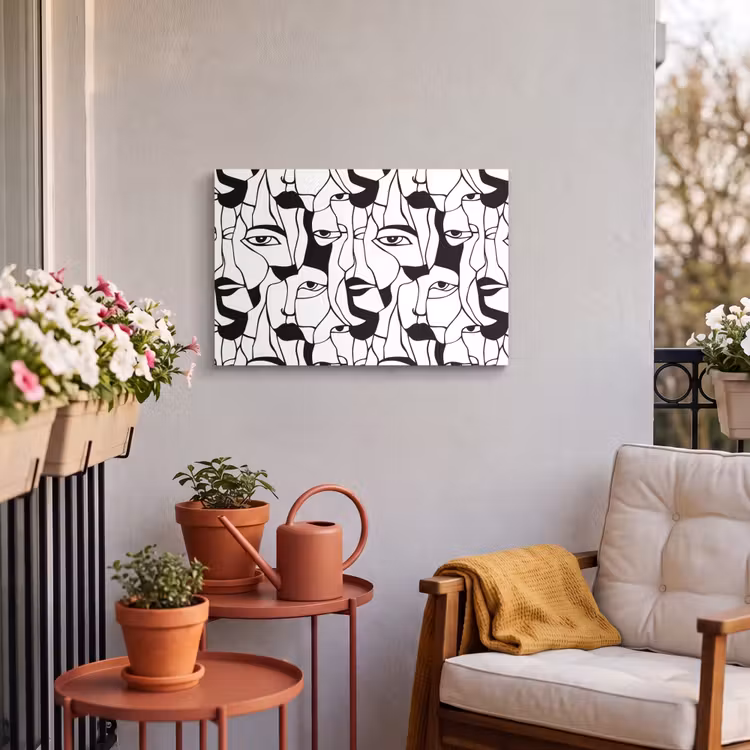 Buiten canvas - Lijnen - Gezichten - Zwart - Wit — 3