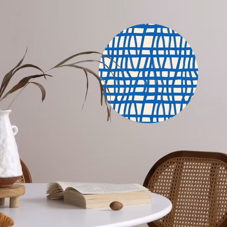 Behangcirkel - Ruitpatroon - Blauw - Crème — 4