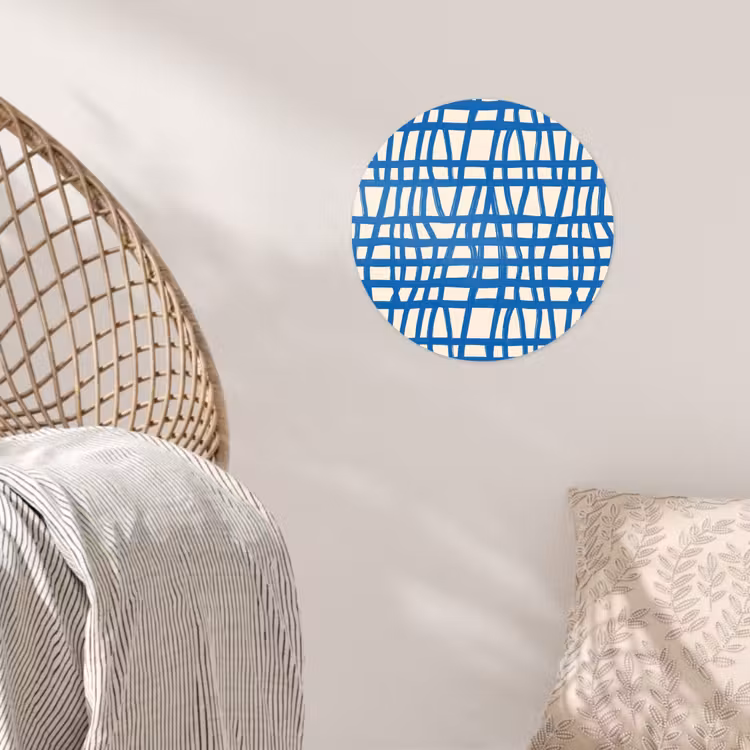 Behangcirkel - Ruitpatroon - Blauw - Crème — 5