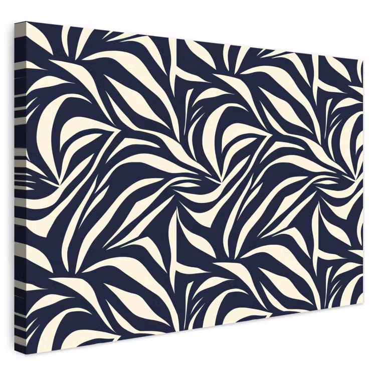 Buiten canvas - Bladvormen - Blauw - Patroon - Wit — 1