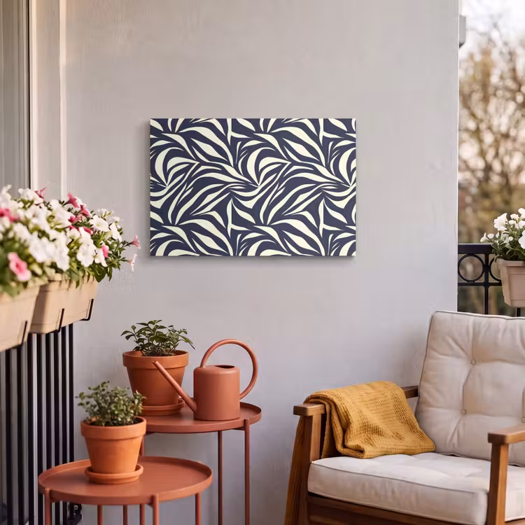 Buiten canvas - Bladvormen - Blauw - Patroon - Wit — 4