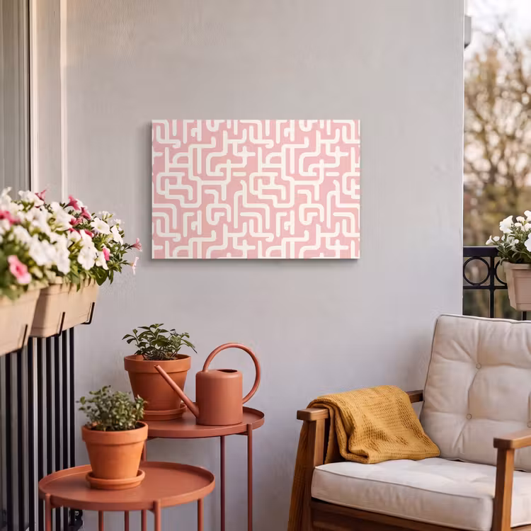 Buiten canvas - Doolhofpatroon - Roze - Wit - Abstract — 4