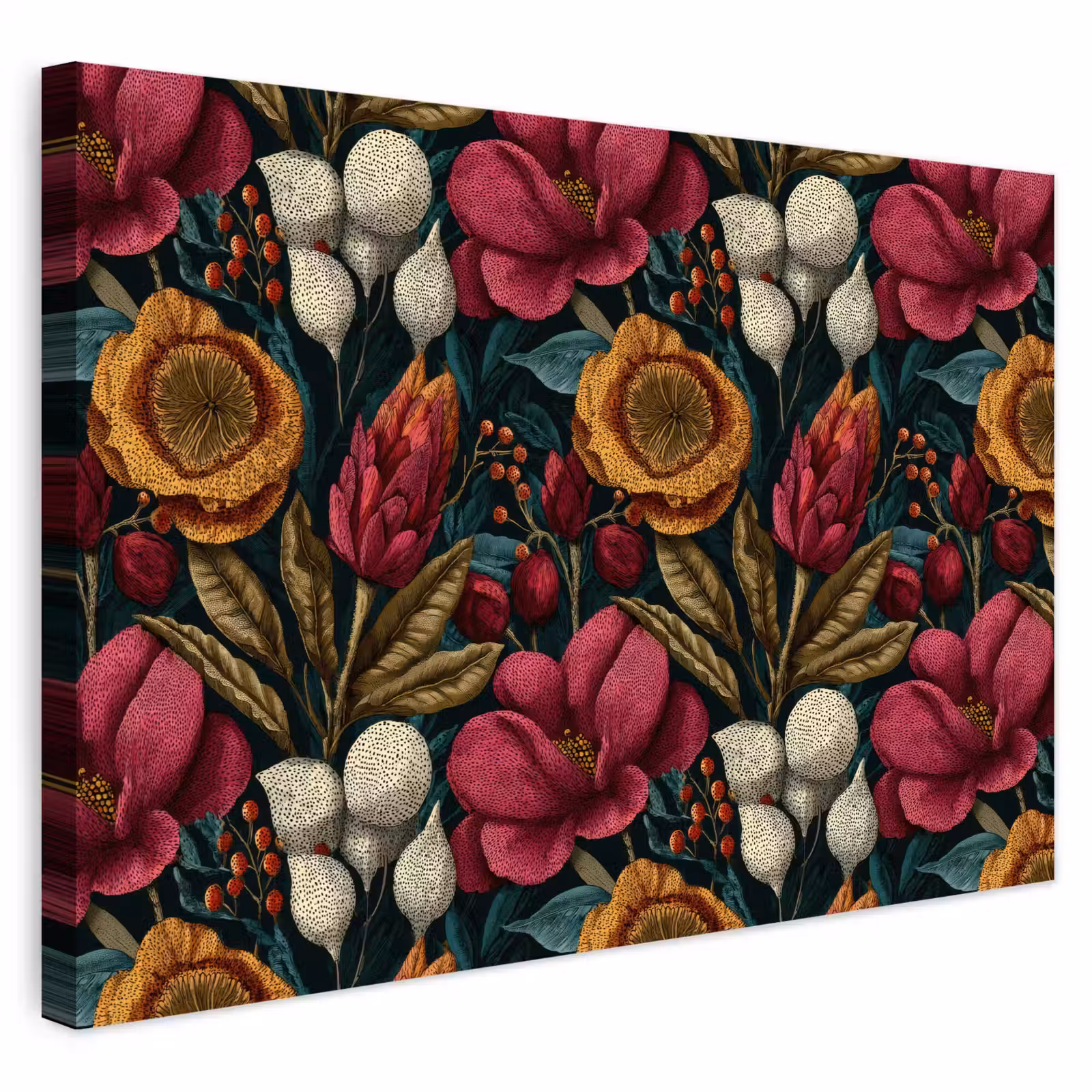 Buiten canvas - Bloemen - Patroon - Rood - Goud — 1