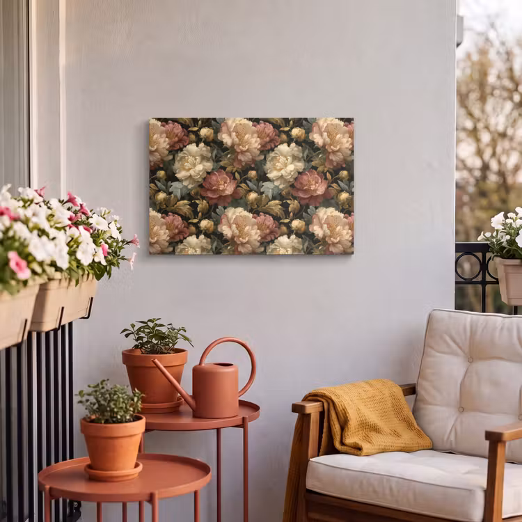 Buiten canvas - Bloemen - Barok - Patroon - Roze - Crème — 3