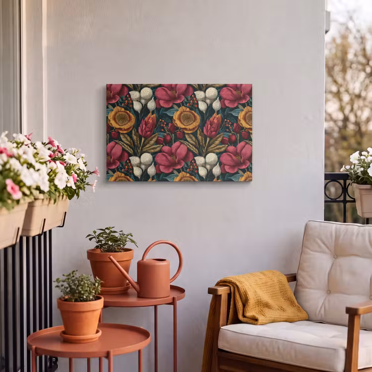 Buiten canvas - Bloemen - Patroon - Rood - Goud — 4