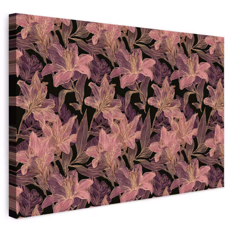 Buiten canvas - Lelies - Patroon - Paars - Goud — 1
