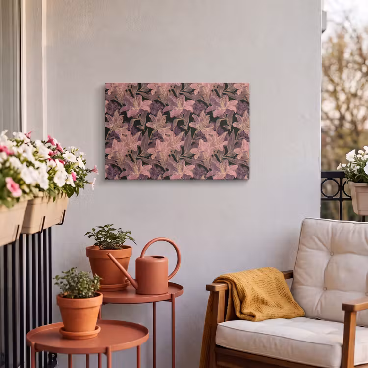Buiten canvas - Lelies - Patroon - Paars - Goud — 4