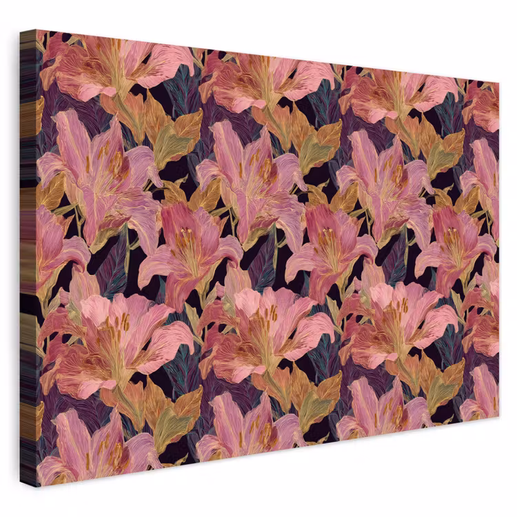 Buiten canvas - Lelies - Patroon - Roze - Goud — 1