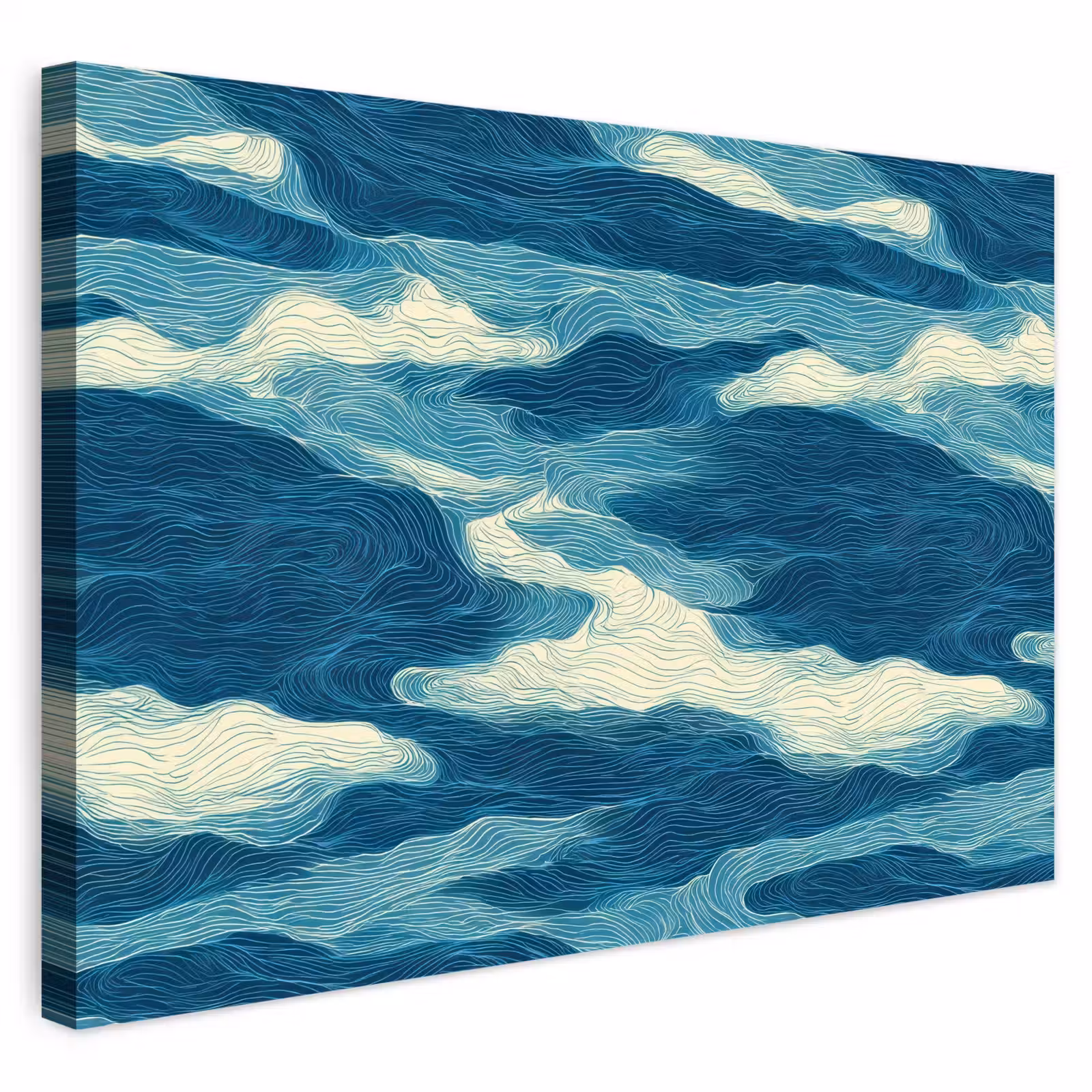 Buiten canvas - Golven - Abstract - Patroon - Blauw - Wit — 1