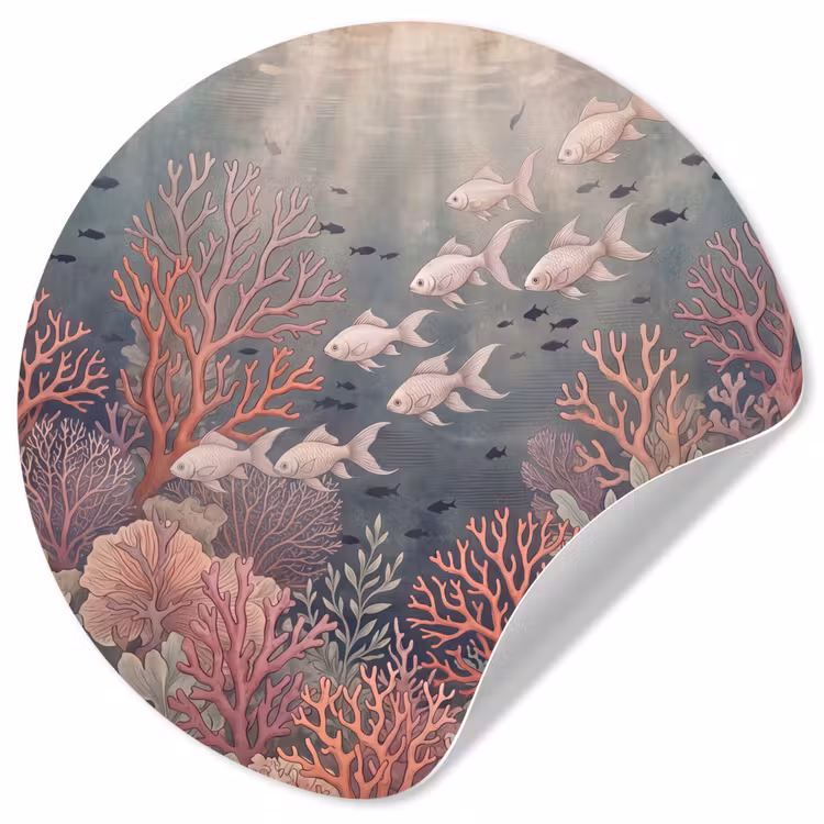 Behangcirkel - Vis - Koraal - Onderwater - Illustratie - Vintage — 1