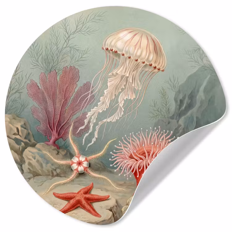 Behangcirkel - Zeeleven - Kwal - Onderwater - Illustratie - Beige — 1